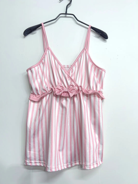 Women/girls Summer Fashion,  Sweet Bow with  Stripe Print.  Crop Tops, Vintage Cute,  Sleeveless Shirt,  Camis