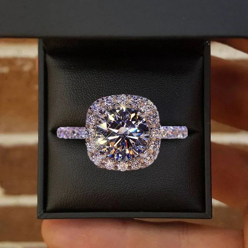 Classic Silver Color Engagement Wedding Ring. for Women.   Fashion Metal Inlaid White Zircon Stones for Bridal Ring Jewelry  and PERFECT FOR MOTHERS DAY!