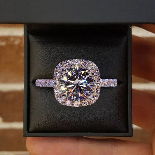 Classic Silver Color Engagement Wedding Ring. for Women.   Fashion Metal Inlaid White Zircon Stones for Bridal Ring Jewelry  and PERFECT FOR MOTHERS DAY!