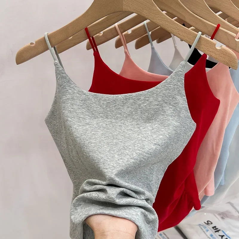 SIX Solid color SPAGHETTI  Tank Top.   Women's Cotton Summer Tank Tops,  New Slim Fit with  SLIGHT STRETCH for  Girls/Women. Waist Cinched .