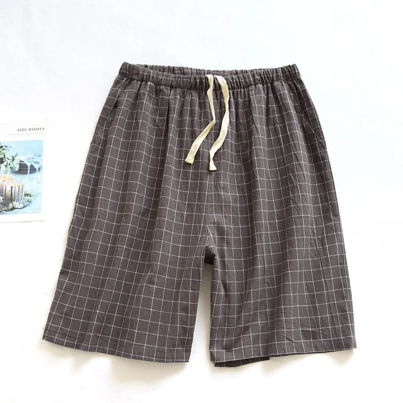 Mens  Solid Color Cotton Shorts.  Simple Loose and Breathable Sleeping Pants with Elasticated Waistband.