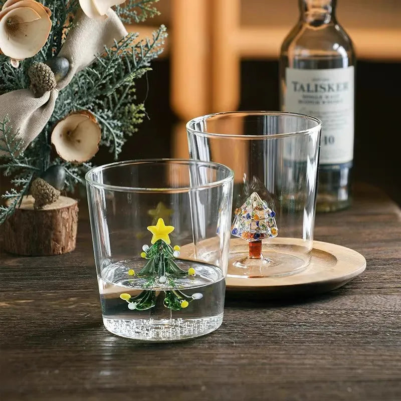 300ml Christmas 3D Glass Cup With Figurine Inside Stemless Glass For Wine Water Milk Goblet-drinking Glass Coffee Mug 1/2/4pcs