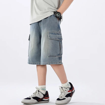 Teen Boys Denim Shorts,  Solid Color,  Big Pocket,Thin Jeans /Pants For 4-14 Year old  BOYS