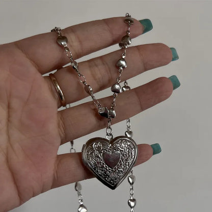 Romantic Heart Locket Pendant Openable.  Female  Dark Silver Color Stainless Steel Photo Frame Charm Necklace for Women /Men Jewelry Gift HAPPY MOTHERS and FATHERS DAY!!!