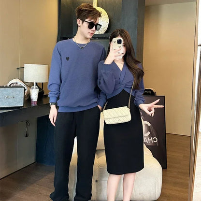 Family Clothes/ Mother Long Sleeve Dress,  Two Winter Warm Pieces for Daughter,  Tops+sling Outfit Father, Son,  Kids,  Sweatshirts,  Baby Romper
