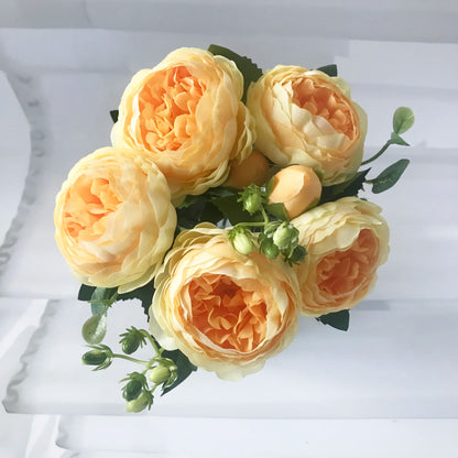 30cm Rose, Pink Silk Peony Artificial Flowers Bouquet  . 5 Big Head and 4 Bud  for Home Wedding Decoration indoor