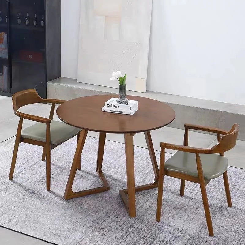 High-End Minimalist Solid Wood round Dining Table.  Compact Home Use Ideal for Apartments Home Furniture
