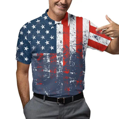 2026 Fashion USA Flag Pattern Polo Shirt for Men.  "Short" Sleeved T-shirt,   Summer,  Button,  Loose Top.  If you Want Womens Sizes of this shirt you can use the measurement chart to help.  Sizes are S-XL and theres a measre