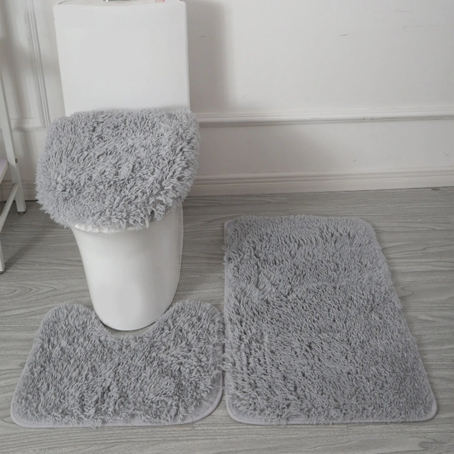 3pc Bathroom Set Rug,  Mat , Toilet Lid Cover   .Plain Solid Color Bathmats 
Kit Non-Slip Fluffy Home Carpets