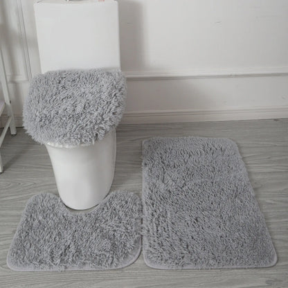 3pc Bathroom Set Rug,  Mat , Toilet Lid Cover   .Plain Solid Color Bathmats 
Kit Non-Slip Fluffy Home Carpets