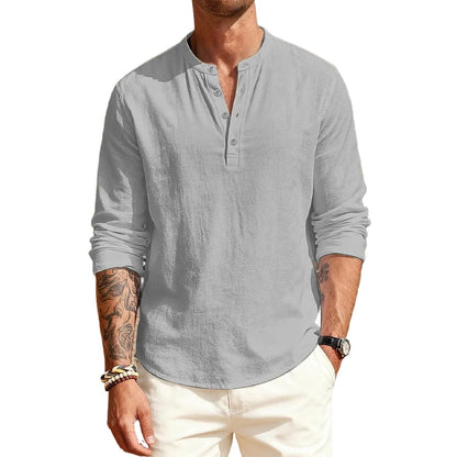 Cotton T - Shirts with Long Sleeves. Casual Henley, 9  or 10 Solid Colors  of  T-shirts for Men.