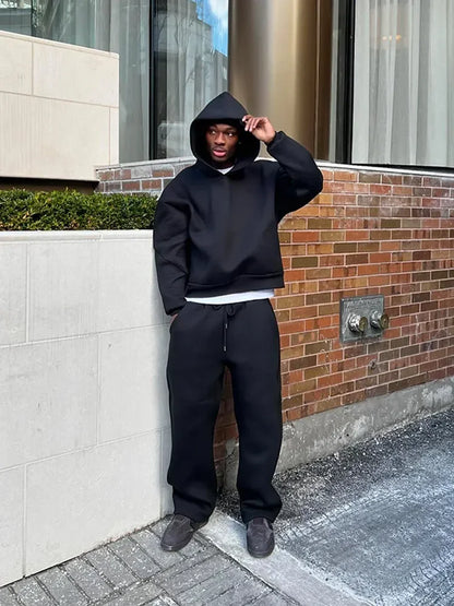 Solid Couple's Hooded Sweatshirt 2 Piece Set, Casual, Loose Sweatpants Suit.  Jogging Sweatshirt, Trousers Outfits