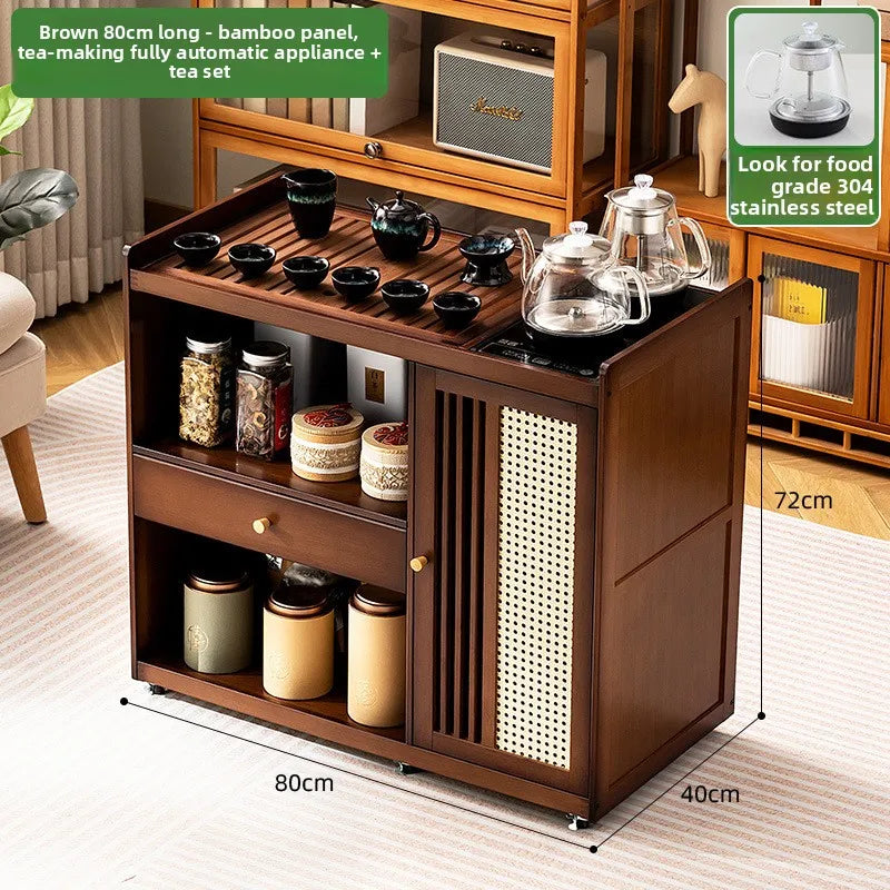 Small, Mobile tea table, Kettle integrated tea cabinet with Solid wood coffee table.  Tea cart Brewing tea table