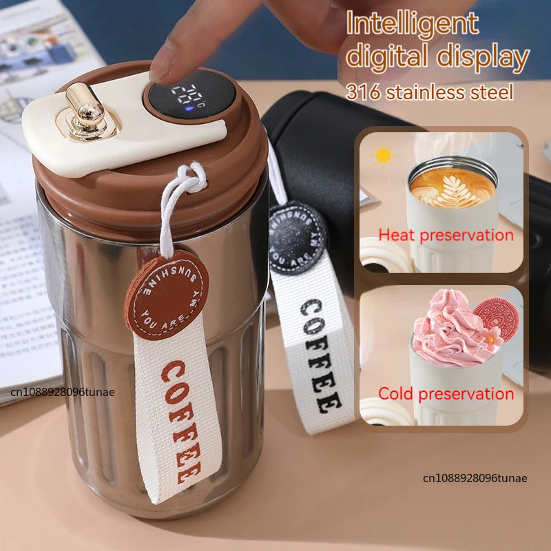 Intelligent Digital LED Temperature Display Coffee Cup.   Stainless Steel Thermo Bottle Keeps Cold and Hot, Thermal Mug Sports Cup