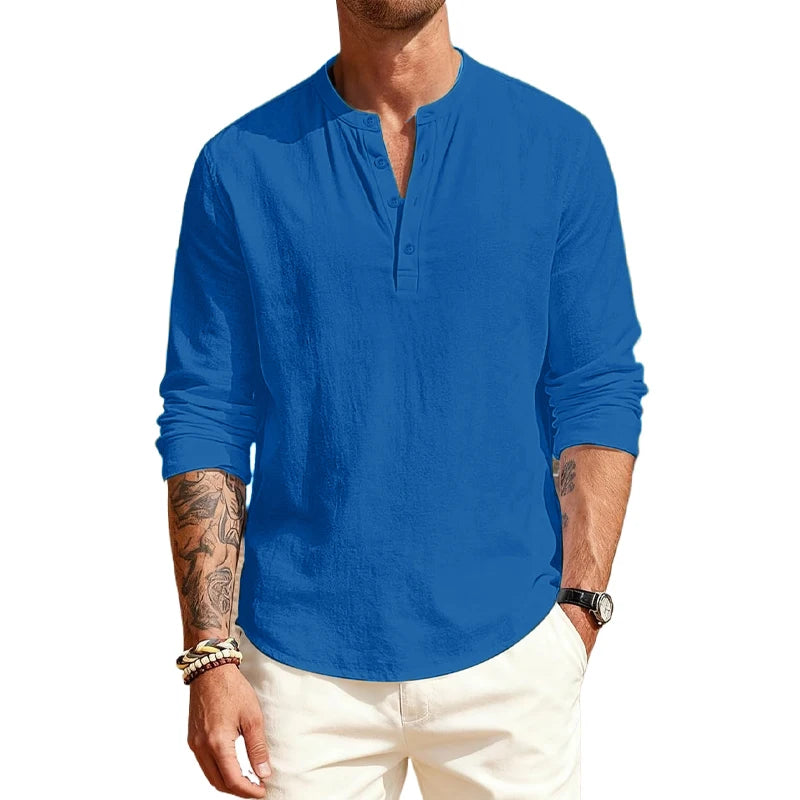 Cotton T - Shirts with Long Sleeves. Casual Henley, 9  or 10 Solid Colors  of  T-shirts for Men.