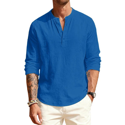 Cotton T - Shirts with Long Sleeves. Casual Henley, 9  or 10 Solid Colors  of  T-shirts for Men.