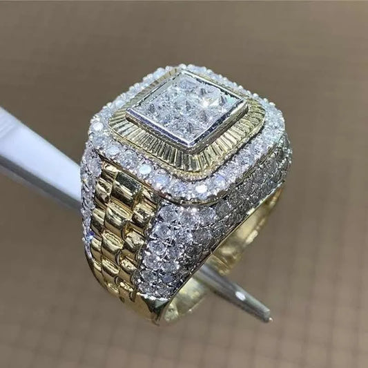 Domineering Gold Color Hip Hop Ring for Men/ Women Fashion.  Inlaid White Zircon Stones