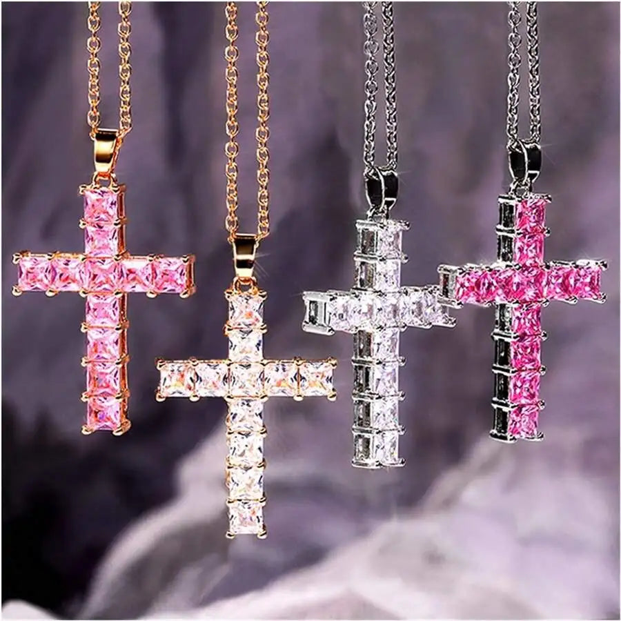 New Fashion Necklaces, Pendants,  Gold / Slver Multi Color Crystal,  Cross representing Jesus.