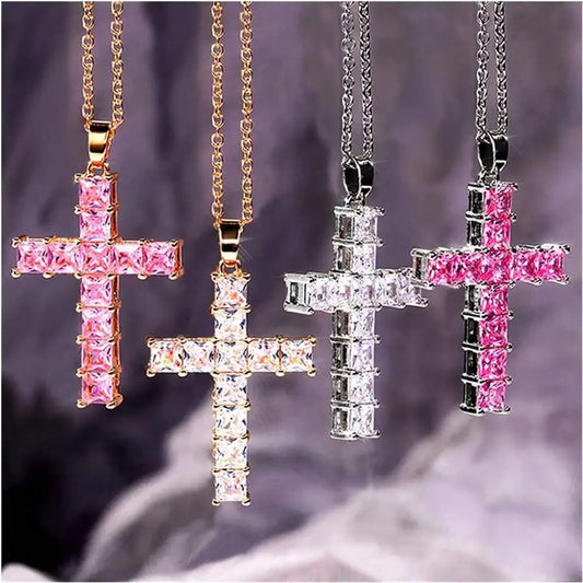 New Fashion Necklaces, Pendants,  Gold / Slver Multi Color Crystal,  Cross representing Jesus.