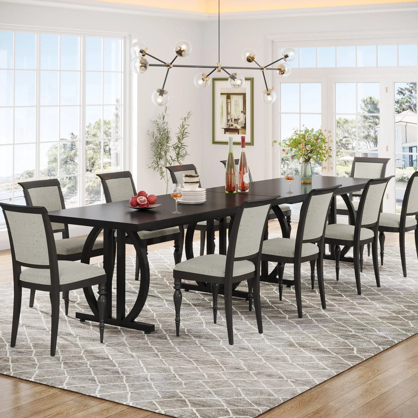 Dining Table for 4-6 People, 63-Inch Large Dinner Table with Heavy Duty Metal Frame, Modern Industrial Kitchen Table