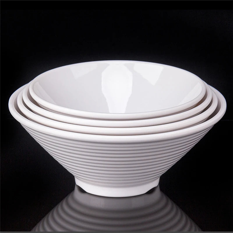 Japanese Hat Shape Bowls. White Melamine Large Ramen Rice Noodle/ Soup Bowl.