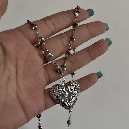 Romantic Heart Locket Pendant Openable.  Female  Dark Silver Color Stainless Steel Photo Frame Charm Necklace for Women /Men Jewelry Gift HAPPY MOTHERS and FATHERS DAY!!!