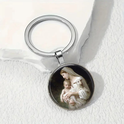The Holy Family Glass Pendant Necklace,  Catholic Saint Joseph,  Virgin Mary,  Jesus Necklace