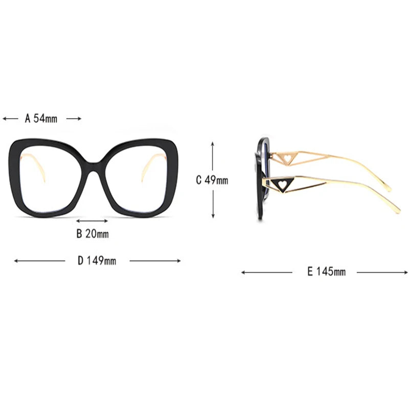 Luxury Brand,  Oversized, Square Reading Glasses  for Women  with Triangle heart on the temple.  Blue-Light Blocking, Clear Computer Glasses