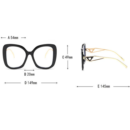 Luxury Brand,  Oversized, Square Reading Glasses  for Women  with Triangle heart on the temple.  Blue-Light Blocking, Clear Computer Glasses