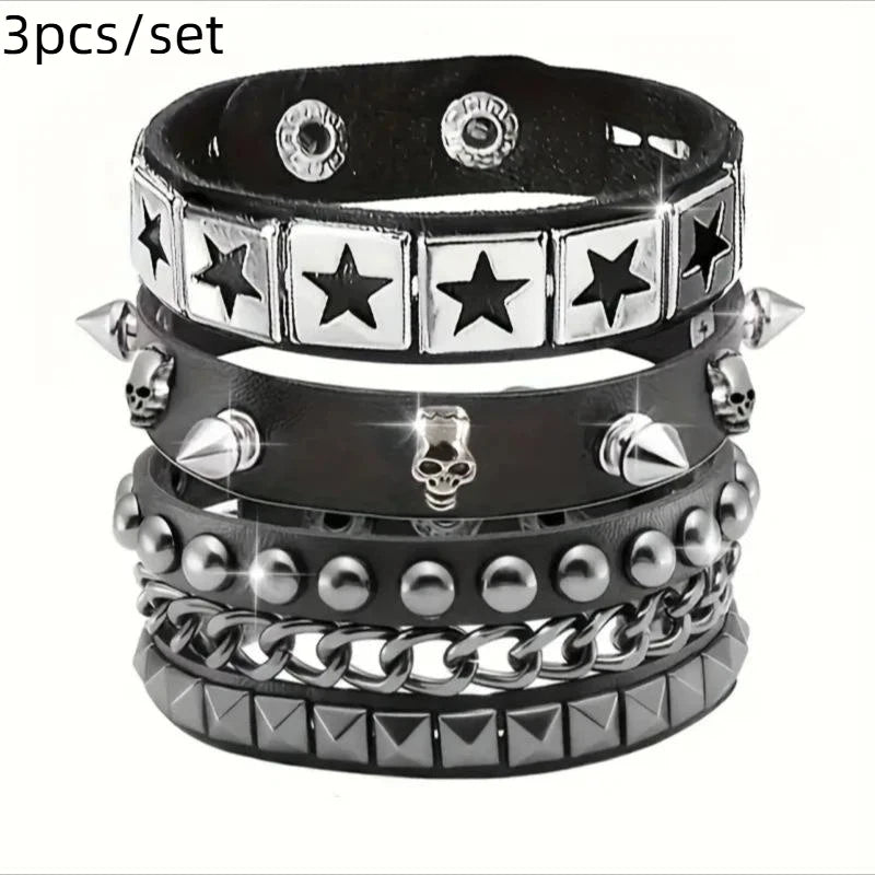 1 Set Bracelets For Men and  Women.   Spike,  Rivets, PU Leather Bracelet Bangles,  Jewelry Gift