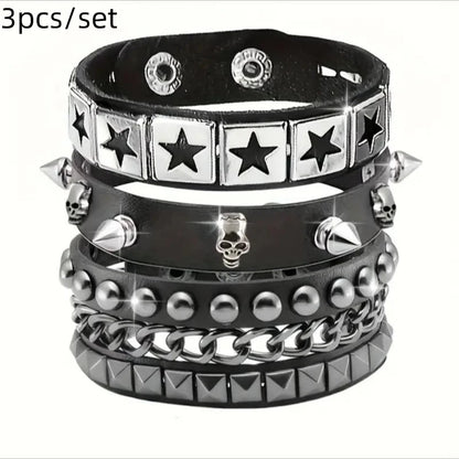 1 Set Bracelets For Men and  Women.   Spike,  Rivets, PU Leather Bracelet Bangles,  Jewelry Gift