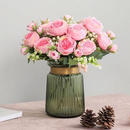 30cm Rose Pink Silk Bouquet of Peony Artificial Flowers.  5 Big Head 4 Small Bud.  MOTHERS DAY Gift!!!  Wedding, Home Decoration Artificial Flower