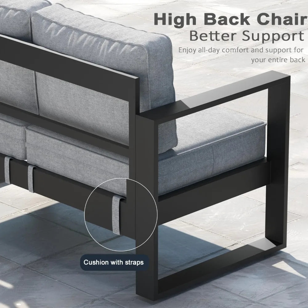 Outdoor Patio,  Aluminum Chair, Modern Armchair Set of 2 with Washable Thick Cushions