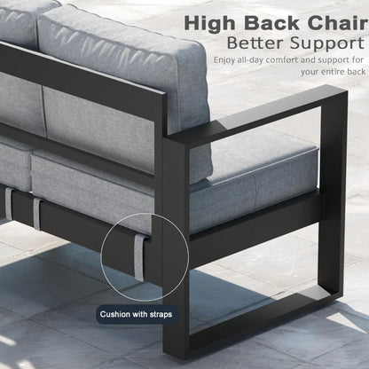 Outdoor Patio,  Aluminum Chair, Modern Armchair Set of 2 with Washable Thick Cushions