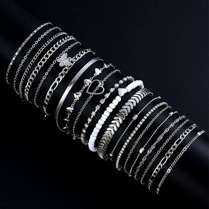 19Pcs/Set New Design Silver Color Anklet Sets for Women Fashion Pearl Butterfly Heart Crystal Foot Chain Versatile Daily Jewelry.  This set is a wonderful gift or a wonderful BUY TO WEAR AND SHARE WITH FRIENDS