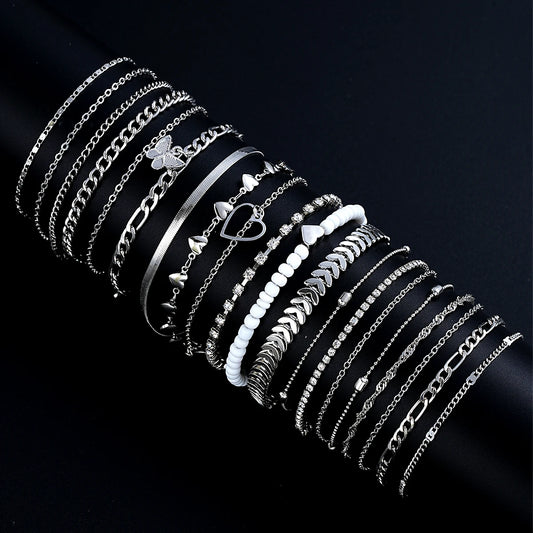 19Pcs/Set New Design Silver Color Anklet Sets for Women Fashion Pearl Butterfly Heart Crystal Foot Chain Versatile Daily Jewelry.  This set is a wonderful gift or a wonderful BUY TO WEAR AND SHARE WITH FRIENDS