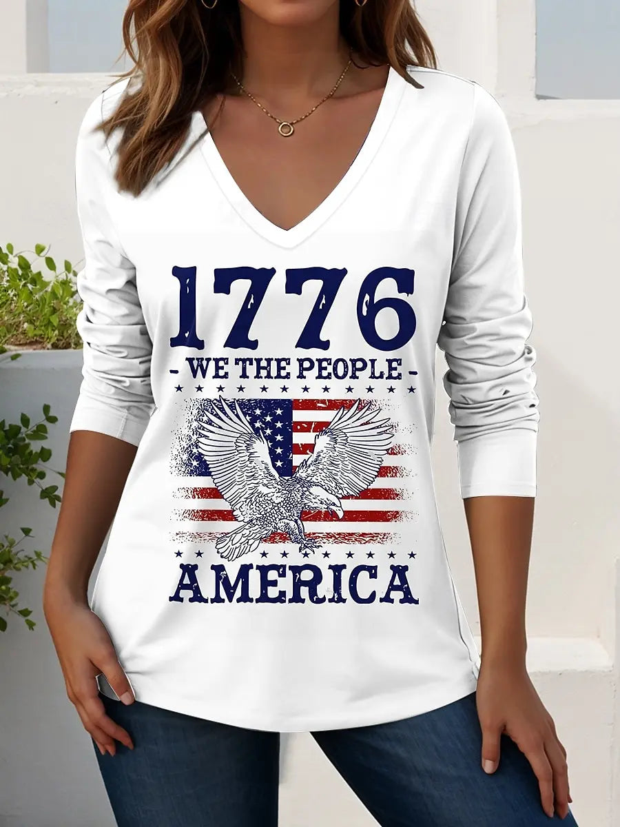 US Flag 250th anniversary Pattern Vintage Women's Long Sleeve T-shirt Summer 3D Print, polyester Tops Women Clothing