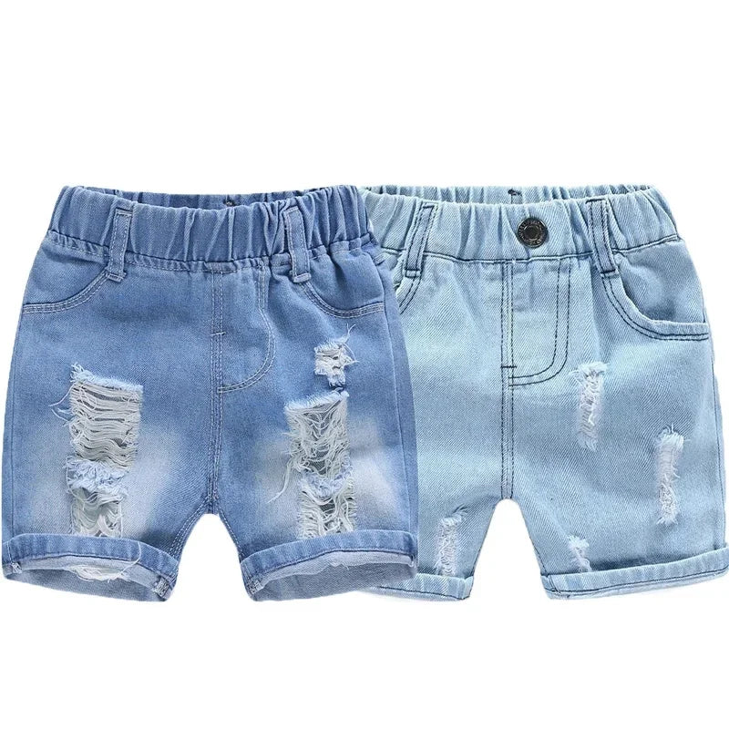 Boys  Summer Shorts,  Casual Torn Jean,  Knee Length Denim Pants,  Baby Elastic Waist,  Infant  Trousers (2-8yrs )