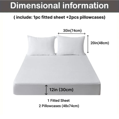 3pcs Cotton Fitted Bed Sheet Set (1 Fitted Sheet + 2 Pillowcases) Breathable.  Soft,   Mattress Cover with Pillow Covers