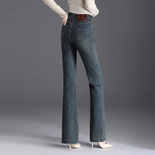 Women's Autumn/Winter New High Waist Micro Horn Jeans,  High Quality Fashion, Slimming,  Plush Casual Pants, Slight STRETCH