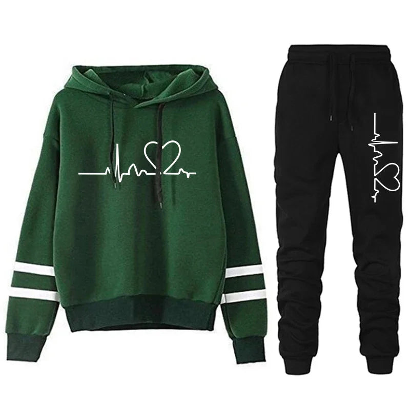 Womens Casual Tracksuit.  Versatile Sweatshirt with Hoodie  Black Sweatpants with High Quality Print.