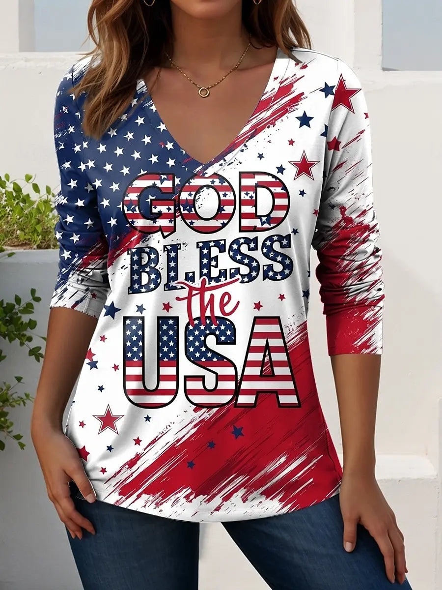 US Flag 250th anniversary Pattern Vintage Women's Long Sleeve T-shirt Summer 3D Print, polyester Tops Women Clothing