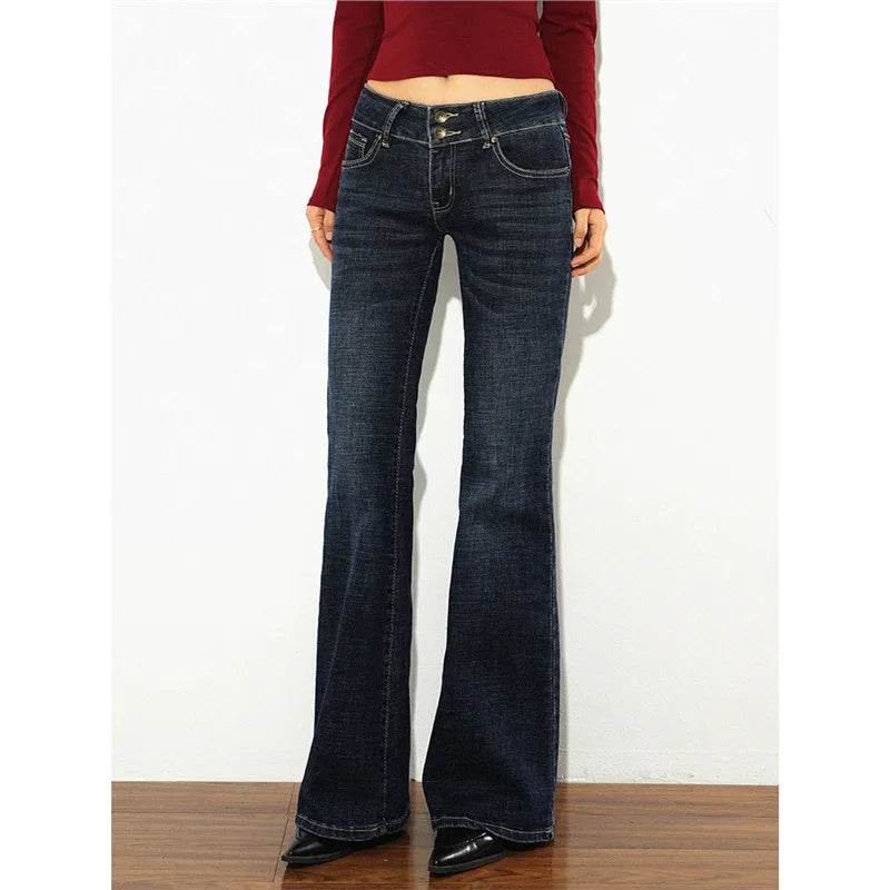 Low Waist Slim Fit Women's Jeans,  Bell Bottoms,  American Vintage Style,  Cotton Denim Pants