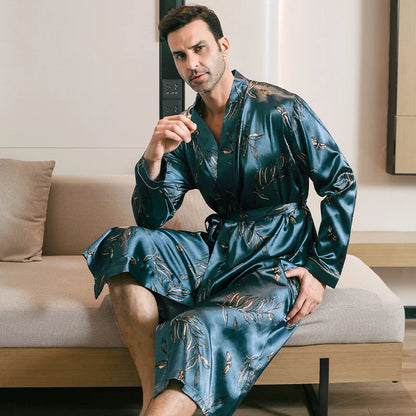 Men's spring and autumn silk,  thin,  style-oversized pajamas,  long sleeved bathrobes,  ice silk bathrobes,  clothing  forsummer