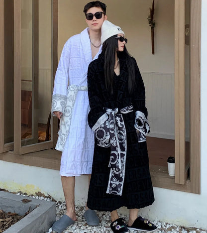 Bathrobe for Men and Women.  Sleepwear, Long Robe,  Cotton Luxury Hotel Style Pajamas, Homewear, Comfortable,  Plush Loungewear