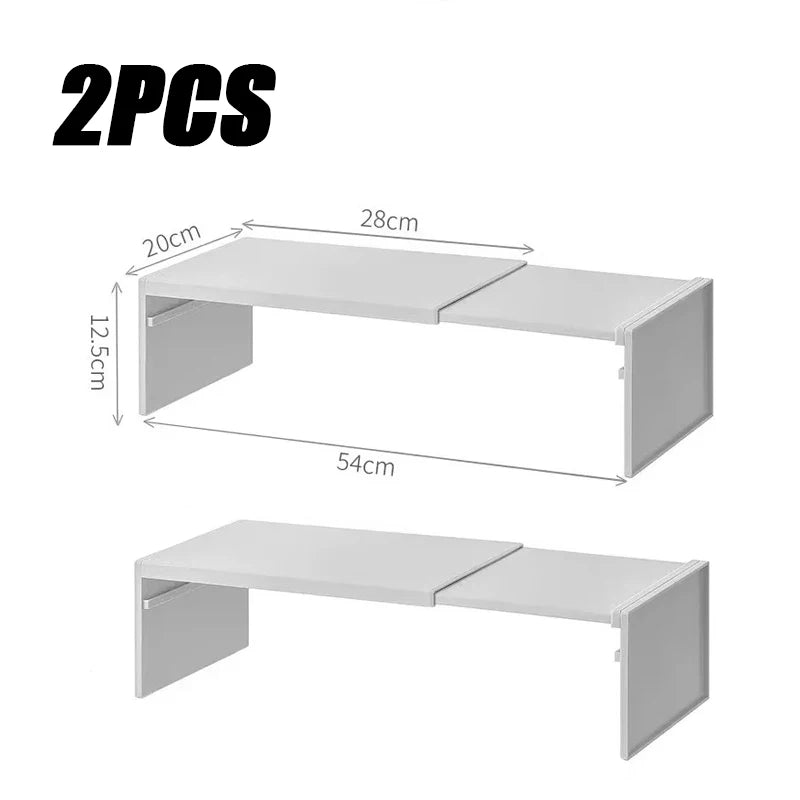 Kitchen Cupboard Organizer  with Retractable Cabinet Shelf .  For Seasoning , Bottles, Spice Rack, Dishes and Kitchen Accessories Storage Rack