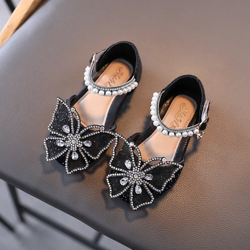 Girls  Dressy Sandals with  Sequins,  Rhinestones, Bows.   Girls Princess Shoes, Baby Girl Shoes with Flat Heel Sandals Size 21-35