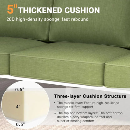 Outdoor Couch,  Aluminum Patio Furniture Set,  All-Weather Metal 3-Seat Sofa with Solid Teak Armrest and Thick Cushions,