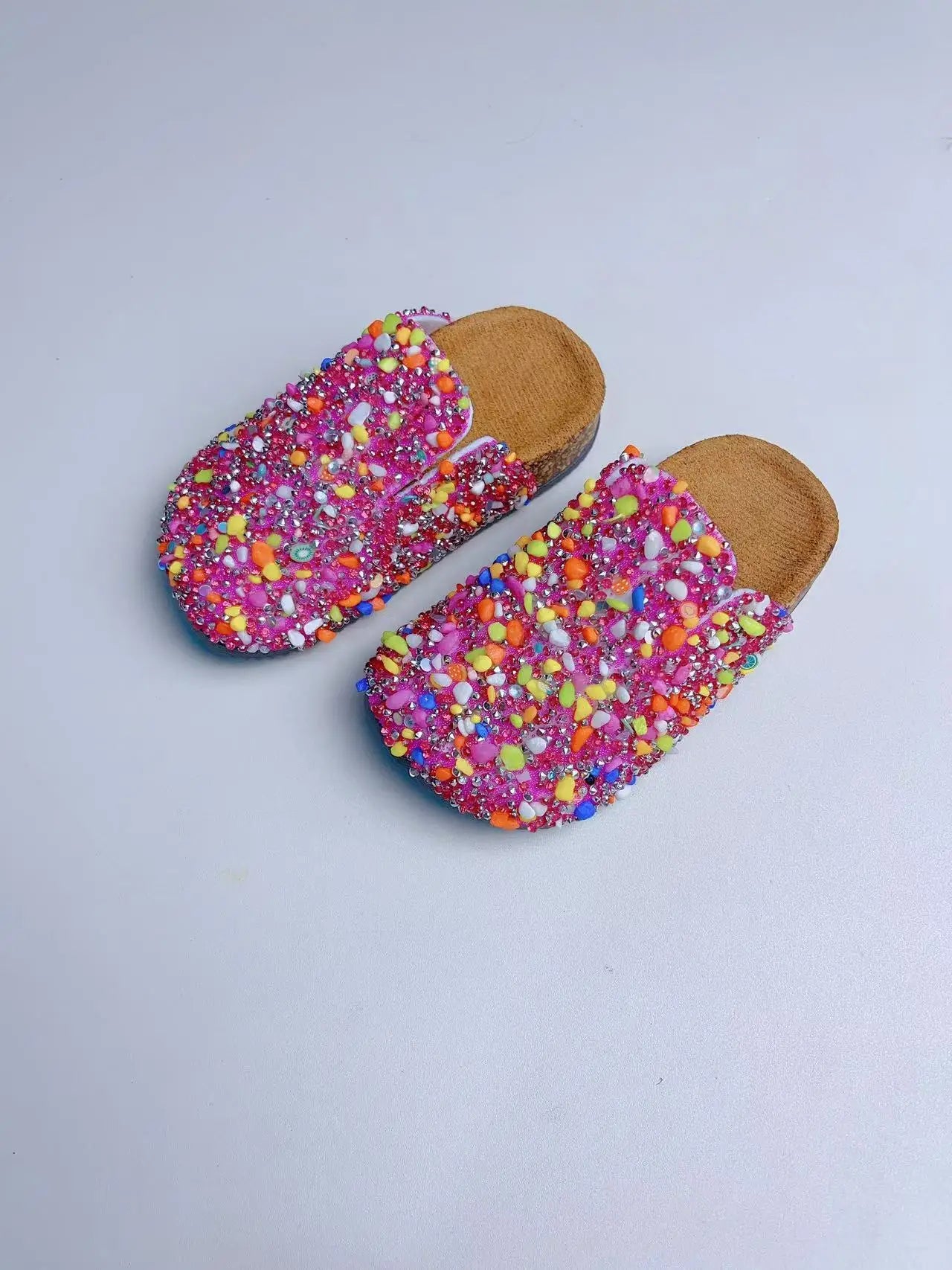 Summer Bling Children's Slippers,  PU Buckle Cork Slippers For Child /Girls with  Anti -Slip Flat Outdoor Kids clogs
