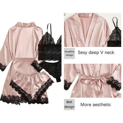 4 Pieces of Womens Sleepwear. Pajamas Set With Robe Sexy Lace Lingerie including 3 more Silk Satin Home  Nightwear.  HAPPY MOTHERS DAY!!!